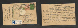 Yugoslavia. 1940 (30 Jan) Backo Gradiste - Belgrade (31 Jan) Registered 1 Dinar Green Stat Card + Adtl, Cds + R-label + - Other & Unclassified