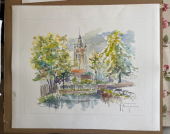 Roeselare: Aquarel Sint-Michielskerk, Raf Buyse (1926-2013) - Watercolours