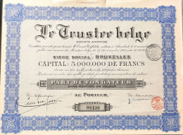 Le Truster Belge - 1923 - Bruxelles  -part De Fondateur - Other & Unclassified