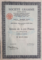 Société Gramme - Paris - Action De 2500 Francs - Andere & Zonder Classificatie