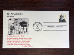 USA FDC COVER 2006 YEAR DOCTOR SABIN VIROLOGIST POLIO HEALTH MEDICINE STAMPS - 2001-2010