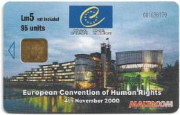 Malta - Maltacom - Human Rights European Convention, 11.2000, 95U, 15.000ex, Used - Malte