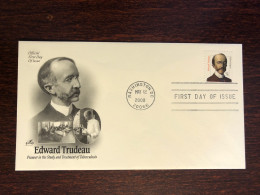 USA FDC COVER 2008 YEAR TUBERCULOSIS DOCTOR TRUDEAU HEALTH MEDICINE STAMPS - 2001-2010