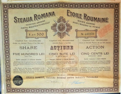Etoile Roumaine - S.A. Pour L'industrie Du Pétrole - Action De 500 Lei - 1912 - Bucuresti - Aardolie