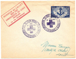 FRANCE.1951." CROIX-ROUGE ET LA POSTE".(VIENNE). 15F.TROUPES COLONIALES ( Seul Sur Lettre.) - Red Cross