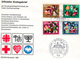 ALLEMAGNE.1964.FDC  "BELLE AU BOIS DORMANT" GRIMM.Surtaxe "OEUVRES BIENFAISANCE". - Contes, Fables & Légendes