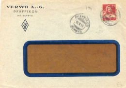 Lettre Avec Cachet Pfaffikon ( Schwyz ) 1928 Verwo A.G- Tellbrusttbild 174 - Marcophilie