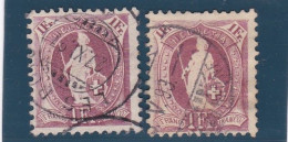 SUISSE - 1882/1903 - HELVETIE DEBOUT - 1 F - LILAS - VARIETE DE COULEURS - OBLITERES - Used Stamps