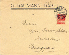 Lettre Avec Cachet Basel 23 II 21 G. Baumann Basel- Tellbrusttbild 126II - Marcophilie