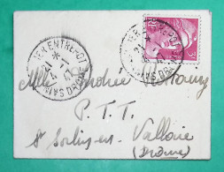 N°806 MARIANNE DE GANDON MIGNONETTE OBLITERATION SAINT VALLIER ENTREPOT DROME CARTE DE VISITE 1947 COVER FRANCE - 1945-54 Marianne De Gandon