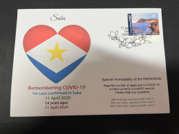 10-4-2024 (1 Z 32) COVID-19 4th Anniversary - Saba (Netherlands) - 6 April 2024 (with OZ Stamp) - Disease