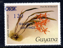 GUYANA - 1988 REICHENBACHIA ORCHIDS OVERPRINTED SEASONS GREETINGS PLATE 40 SERIES 1 FINE MNH ** SG 2523 - Guyana (1966-...)