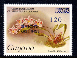 GUYANA - 1988 REICHENBACHIA ORCHIDS OVERPRINTED SEASONS GREETINGS PLATE 45 SERIES 1 FINE MNH ** SG 2526 - Guyane (1966-...)