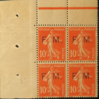 LP2943/84 - FRANCE - 1907 - TYPE SEMEUSE CAMEE - F.M. - N°5 Surcharges Fines BLOC NEUF** GRAND CdF - SUPERBE - Unused Stamps