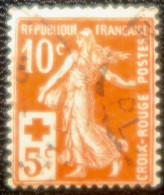 LP2943/93 - FRANCE - 1914 - TYPE SEMEUSE - CROIX ROUGE - N°147 Oblitéré - Usati