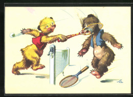 Künstler-AK Bären Beim Tennisspiel  - Tenis