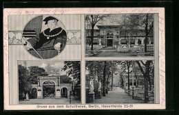 Passepartout-AK Berlin, Gasthaus Zum Schultheiss, Hasenheide 22-31, Mit Garten Und Eingang, Schultheiss-Emblem  - Kreuzberg