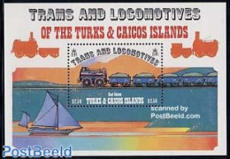 Turks And Caicos Islands 1983 Locomotives S/s, Mint NH, Transport - Railways - Ships And Boats - Trains