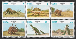 SD)1987 CUBA COMPLETE SERIES PREHISTORIC AMIMALS, DINOSAURS, VALLEY OF PREHISTORY, BACONAO NATIONAL PARK, 6 MNH STAMPS - Otros & Sin Clasificación