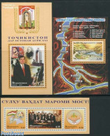 Tajikistan 2001 10 Years Independence 3 S/s, Mint NH, History - Nature - Various - Politicians - Water, Dams & Falls -.. - Geography