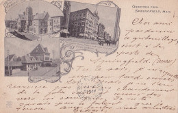 GREETINGS FROM... SPRINGFIELD , MASS. HOTEL PHOENIX AND FULLER BUILDINGS MAIN STREET - UNION DEPOT - 1904 - 2 SCANS - Springfield