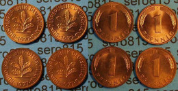1 Pfennig Complete Set Year 1977 All Mintmarks (D,F,G,J) Jäger 380  (431 - Autres – Europe