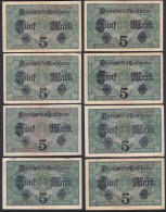  8 Stück á 5 Mark 1917 7 Mal Ro 54b + 1 Mal Ro 54a Pick 56 F-XF (2-4)    (28216 - Sonstige & Ohne Zuordnung