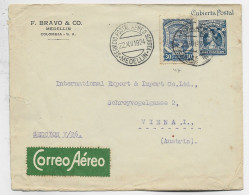 COLOMBIA ENTIER 10C ENVELOPPE COVER REPIQUAGE F BRAVO CORREO AEREO SERVICIO POSTAL MEDELLIN 22.XII.1924 TO AUSTRIA - Colombia