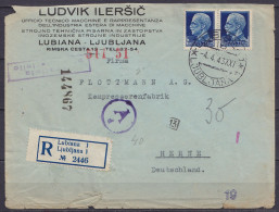Slovénie - L. Recommandée Affr. 2l50 Càpt LUBIANA /-4.4.1943/ LJUBLJANA Pour HERNE Allemagne - Cachets Et Bande Censure  - Lubiana