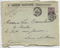 SAGE 25C I PIASTRE  LETTRE COVER  ENETE AMODEO SALVADOR + CONSTANTINOPLE GALATA 1894 TURQUIE TURKEY POUR FRANCE - Covers & Documents