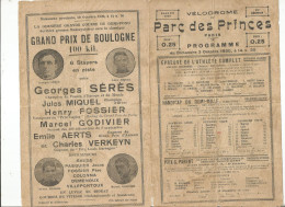 CYCLISME  VELODROME DU PARC DES PRINCES : PROGRAMME OFFICIEL DU DIMANCHE 03 OCTOBRE 1920 , GRAND PRIX DE BOULOGNE 100 KI - Programma's