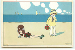 N°22652 - Illustrateur - A. Bertiglia - Une Jeune Femme Allongée Sur La Plage, Un Jeune Homme La Regardant - Bertiglia, A.