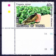 Great Frigatebird, Birds, Flowers, Sea Hibiscus, Tonga 2013 MNH Corner - Tauben & Flughühner