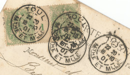 FRANCE - MILLESIMES - PAIRED DAGUIN A3 CDSs "TOUL" ON FRANKED PC (PAIR Yv. 111 MILLESIME 01) TO PARIS - 1901 - Millesimes