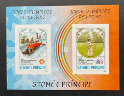 SAO TOME 1983 - NEUF**/MNH - LUXE - SHEET BLOC BL Mi 142 B - YT BF 40 IMPERF - JO SARAJEVO LOS ANGELES - São Tomé Und Príncipe