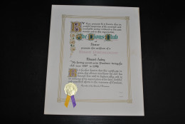Diplôme The Lion's Club Namur Certificat Past President Edouard Aubry 1957 To 1958 Lions Lionism - Autres & Non Classés