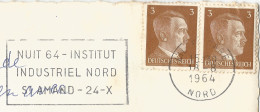 FRANCE - VARIETY &  CURIOSITY - TEMPORARY SECAP PMK "LILLE GARE NUIT 64" CANCELLING PAIR 3 PF.  HITLER ON PC - 1964 - Briefe U. Dokumente