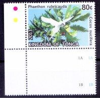 Red-tailed Tropicbird, Birds, Fruits, Coconut, Tonga 2013 MNH Corner - Songbirds & Tree Dwellers