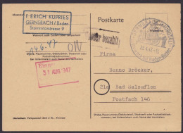 Gernsbach/Baden: Bedarfskarte, O, Ra "Gebühr Bezahlt", 28.4.47 - Lettres & Documents