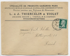 FRANCE PASTEUR 10C SEUL  LETTRE ENTETE MIEL HERBORISTERIE PITHIVIERS 18.9.1924 LOIRET SUISSE  AU TARIF IMPRIME - 1922-26 Pasteur