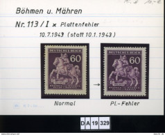 Deutsches Reich , Böhmen+Mähren 113 I , PLF / Abart - Siehe Foto - Variétés & Curiosités