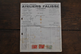 Ancienne Facture 1938 Ateliers FALISSE Fleurus Machines Agricoles Landbouwmachienes Timbres Fiscaux - 1900 – 1949