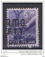 TRIESTE  A  -  VARIETA':  1947  DEMOCRATICA  -  £. 6  VIOLETTO  US. -  SOPRASTAMPA  SPOSTATA  A  SX. -  SASS. 8 A - Used