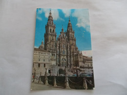 SANTIAGO DE COMPOSTELA  ( ESPANA  ESPAGNE )  CATEDRAL FACHADA DEL OBRADOIRO  VIEILES AUTOS COLORISER - Santiago De Compostela