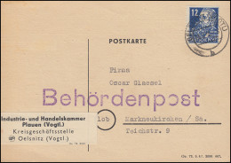 216 Engels 12 Pf. Behördenpost Portogerechte Postkarte OELSNITZ / VOGTL. 13.7.50 - Storia Postale