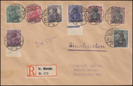 Saargebiet: R-Brief 8 Germania-Aufdruckmarken ST. WENDEL 26.5.1920 Nach HERNE - Storia Postale