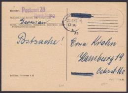 Hamburg 28: "Postsache", 20.8.45 Auf Feldpostkarte - Lettres & Documents