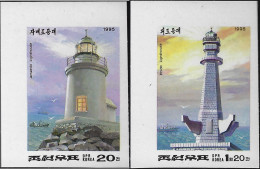 Corée Du Nord 1995 Y&T 2565 Et 2566 Michel 3702 Et 3703, Non Dentelés. Phares Coréens - Leuchttürme