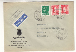 Norvège - Lettre De 1951 - Oblit Oslo - Exp Vers Anvers - Fleuriste - - Storia Postale