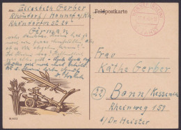 Honnef: Feldpostkarte, Roter K2 "bezahlt", 7.8.45, Sauberer Bedarf - Briefe U. Dokumente